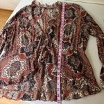 VTG Notations Blouse XL Geometric Shimmer Sheer Tie Front Ruffle Y2k Whimsical Red Photo 4