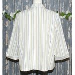 TanJay Ladies White Striped Double Button Jacket 14 Pockets 3/4 Cuffed Sleeves Green Photo 4