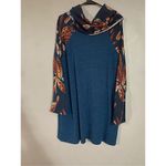 Boutique  Glitter Feather Blue Long Sleeve Cowl Neck Tunic Dress Top 3X Photo 4