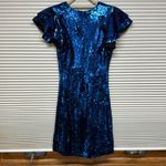 ZARA Blue Sequin Flutter Ruffle Sleeve V-Neck Bodycon Mini Cocktail Dress Photo 7
