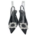 ZARA  Black Embellished Rhinestone Pointed Slingback Pumps Kitten Heels Size 9 Photo 1
