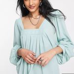 ASOS DESIGN Square Neck Top With Blouson Sleeve in Sage Photo 0
