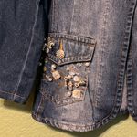 Stylish Vintage Denim Jacket with Embellishments rhinestone buttons Blue Size L Photo 2