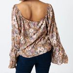 Peach Love California floral boho long bell sleeve flowy blouse Womens L Photo 2
