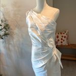 Amsale One Shoulder Bow Detail Cocktail Sheath Midi Dress White Size 14 Photo 5