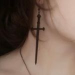 Black Goth Sword Pendant Long Hook Earrings Photo 5