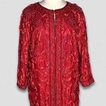 Roaman's Vintage Red Silk Beaded Sequin Rhinestone Blazer Coat 2X Photo 0