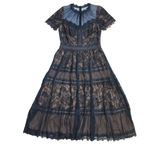 Tadashi Shoji NWT Camilla in Navy Nude Lined Sheer Illusion Lace Midi Dress 12 Photo 1