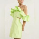 NWOT Alemais Suzi Off Shoulder Ruffle Mini Dress Sz 6 Green Chartreuse Photo 3