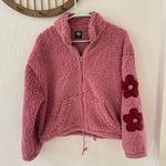 PacSun  Pink Teddy Sherpa Floral Zip Up Puffer Bomber Jacket Size Small Photo 1