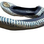 Tory Burch Caroline 2 Snake-Print leather Ballet Flat Navy/Ivory striped 8.5 Photo 5