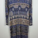 Lucky Brand  Midi Dress Women's Small‎ Blue Beige Floral V-Neck Long Sleeve Boho Photo 0
