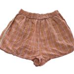 Free People  Shorts Womens Small Orange Pink Plaid Boho Crochet Trim‎ 100% Cotton Photo 0