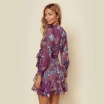 For Love Lemons Dress Purple Cleo Floral V Neck Mini Ruffle Sheer Party Medium Photo 4