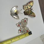 Butterfly Insect Gold Tone Brooch Pin Lot Of 3 Enamel Rhinestone & MOP Mix Photo 1
