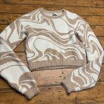 Hollister  Women's Soft Cropped Knit Sweater Brown & Cream‎ Swirl Pattern Size Sm Photo 0