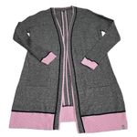 Talbots T by Mixed Texture Marled Cardigan Women's S Pink/Black/Grey Long Cozy Photo 1