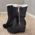 Juicy Couture Black Suede Wedge Boots with Fluffy Lining Photo 0