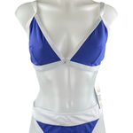 Cupshe NEW  Blue Ribbed Knit Triangle Two Piece Bikini Set Swimsuit Swimwear Sz L Photo 0