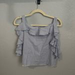 Maven West  Blue Ruffle Linen-like Top Photo 2