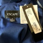 XScape  Satin Double Strap Sleeveless Column Evening Gown Blue Size 6 Thigh Slit Photo 8