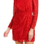 The Kooples Dress Women Large Red Velvet Animal Print Puff Sleeve Mini Party Photo 0