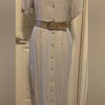 Ronni Nicole Vintage Beige Pleated Front Button Closure Pencil Size 8 Dress 1674 Photo 0