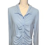 No Boundaries  Light Blue Ruched Button Front Dress Long Sleeve Photo 2
