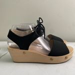 Sedette Sandal Co. Black Canvas & Wood Platform Wedge Retro Sandals Size 9.5 Photo 5