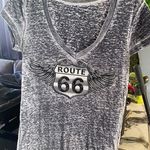 Route 66  T-Shirt - Grey, V-Neck Size:Med - Black/White Like Denim w/ Qtr Sleeves Photo 0