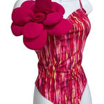 Pink and Yellow One Piece Swimsuit with Textured Halter Top NWOT Size XL Photo 0