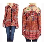 Aratta Silent Journey Red Floral Embellished Button Down Shirt Photo 1