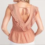 Old Navy Flutter-Sleeve Crochet Lace Tie-Back Top Pink Ruffle cottagecore Photo 3