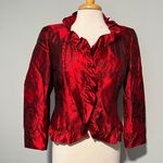Algo Boutique Red Black Rose Floral Shiny Blazer Jacket Photo 9