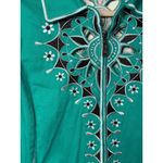 Bob Mackie VTG Wearable Art Embroidered Teal Jacket Floral Design Cotton Blend L Photo 6