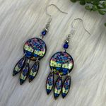 Boho tree of life flower resin dangle earrings Multi Photo 0