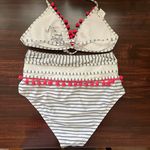 COCOSHIP High Waisted Striped Pom Pom Bikini  Photo 1