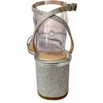 Jewel Badgley Mischka Silver Glitter Ankle Strap Block Heel Sandals 7.5 Dressy Photo 4