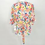 Sadie and Sage New Floral Print Faux Wrap Blouse V-Neck Short Sleeve Multicolor Photo 5