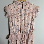 Ellison  Tansy Tiered Peplum Floral Midi Dress Women's Small Pink Polka Dot Flowy Photo 14