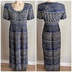Vintage 90’s floral mosaic pleated button maxi shirt dress boho coastal Blue Size 8 Photo 1