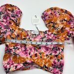 Something Navy Puff Sleeve Floral Crop Top Womens Size XXS Linen Blend NEW Photo 7