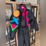 Obermeyer Vintage 1980s  ski suit jumpsuit snow neon shapes colorful skiing board Photo 2