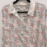 Anthropologie Enchanted Oversized Cotton Cream Floral Button Up Shirt size M/L Photo 10