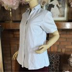 VINTAGE CIRCA 1980'S UNBRANDED WHITE & BLUE PINSTRIPE BUTTON DOWN SHIRT (S) Photo 6