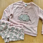 Pusheen So Lazy Plush Pajama Sleep Set, Sweatshirt and Shorts Set, Pink, Large Photo 1
