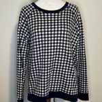 Draper James navy blue & white gingham cotton sweatshirt size L Photo 1
