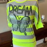 Beautees Butterfly Shirt Neon Yellow Gray Stripe Top Womens Medium Size undefined Photo 5