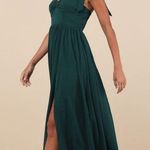 Lulus LULU’S Radiant Charisma Emerald Chiffon Ruched Tie Strap Maxi Dress Photo 2