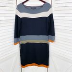 Nine West  Colorblock Stripe Ponte Knit Sheath Dress Black Gray Medium Sweater Photo 8